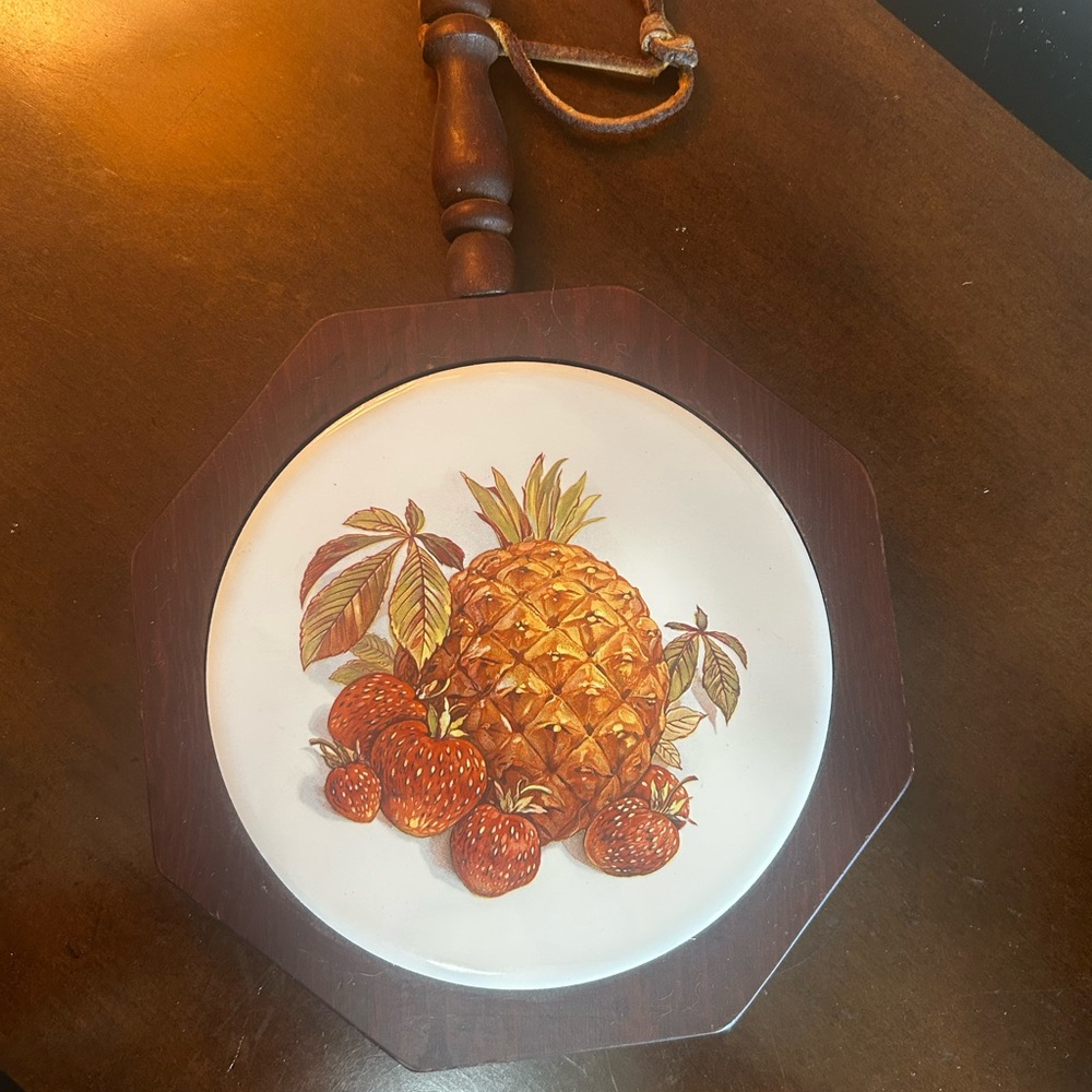 Vintage Retro Pineapple and Strawberry Wood Trivet/Wall Decor